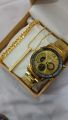 Amazing Men's Wedding Deal - Fashion High Quality Luxurious Golden Stainless steel Dial Analog Stainless steel Golden Straps Watch +Stainless steel Golden Chain Braclet +Titanium Stainless steel Golden oneStone Forever Heart Logo Ring For Men &Boys. 