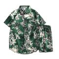 Hawaii Short-sleeved Flower Shirts and Shorts Set for Men and Women Loose Beach Vacation Wear Summer Thin Couples Clothing.