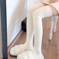 Wool Socks Woman Autumn/Winter Solid Color Thigh High Medias Lolita Thick Warm Stockings Black White Female Long Leg Socks.