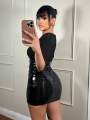 plus Size Black High Gloss Leather Mini Skirt Trendy Versatile Bodycon Skirt for Women. 