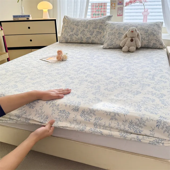 1pc%20Floral%20Fitted%20Bed%20Sheet%20Flower%20Printed%20Washed%20Cotton%20Bed%20Sheet%20with%20Elastic%20Single/Queen/King%20Size%20Bed%20Fitted%20Sheets%20-%20Image%202