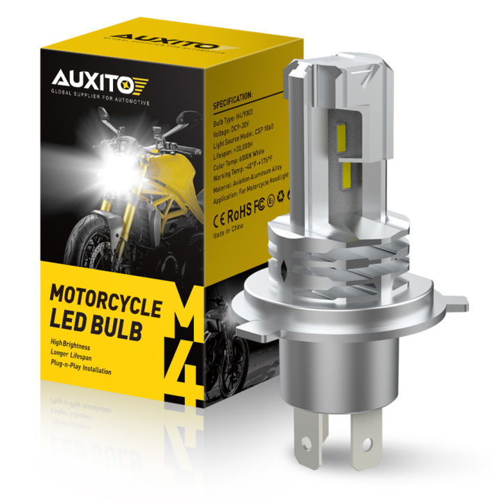 AUXITO 1Pcs H4 LED Headlight Bulb CSP Fanless for Car Motorcycle H4 9003 HB2 LED Hi/Lo High and Low Beam Motorbike Headlamp 12V