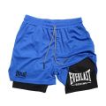 Men's fashionable double-layer sports shorts EVERLAST printed sports shorts, double-layer quick drying basketball muscle fitness.