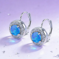 Hypoallergenic & Stylish Elegant White Zirconia Blue Opal Drop Dangle Earrings,Perfect Birthday Evening Jewelry  for Her. 