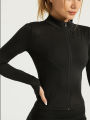 Professional elastic quick-drying sports jacket women's spring and summer yoga top tight slimming running cycling and fitnes. 