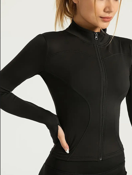 Professional%20elastic%20quick-drying%20sports%20jacket%20women's%20spring%20and%20summer%20yoga%20top%20tight%20slimming%20running%20cycling%20and%20fitnes%20-%20Image%203
