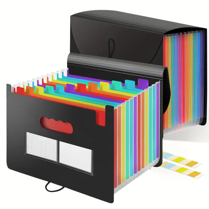 12 Pockets Accordions Bag Portable A4 Expanding File Folder Rainbow