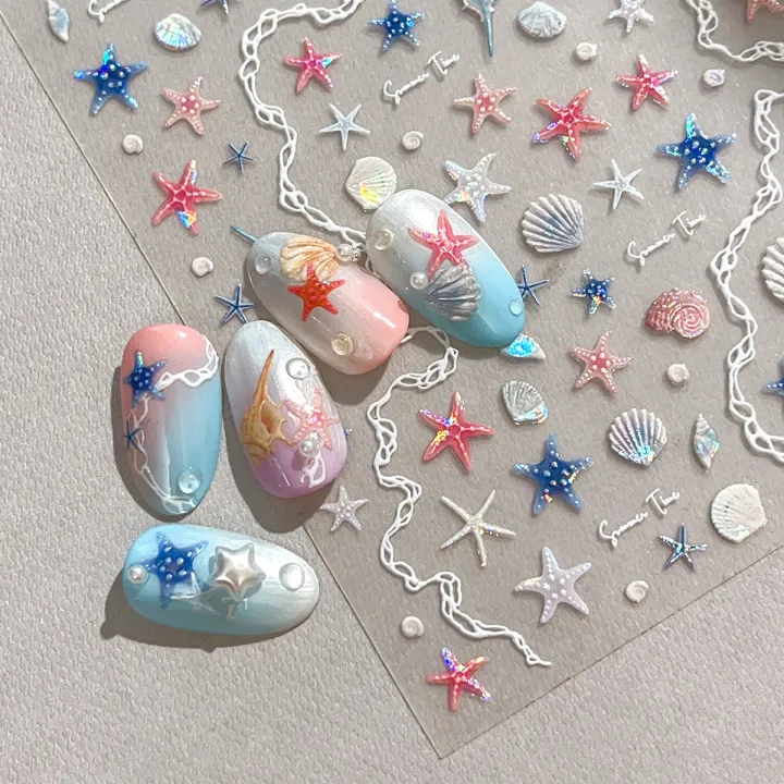 Shell%20Light%20Starfish%20Shell%20Nail%20Stickers%20Cute%20Starfish%20Decorative%20Stickers%20For%20Nails%20DIY%203D%20Self%20Adhesive%20Summer%20Manicure%20Decals%20-%20Image%202