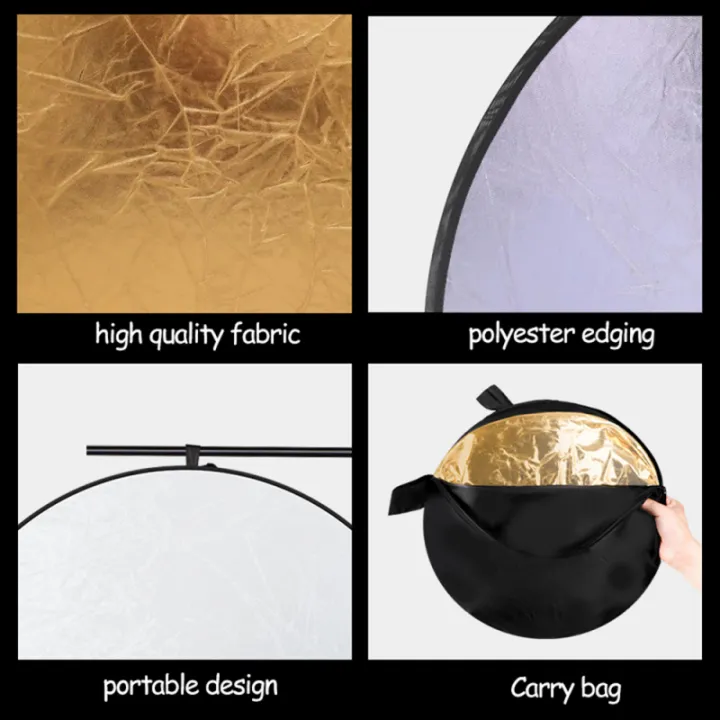 RF01%2024"%20Reflector%205in1%2030CM%2060CM%2080CM%20110CM%20Silver%20White%20Gold%20Portable%20Collapsible%20Soft%20Light%20Round%20Photography%20for%20Studio%202in1%20-%20Image%204