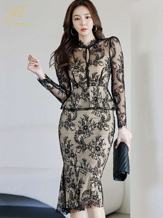 Spring%20Professional%20Woman%20Lace%202%20Pieces%20Set%20Simple%20Tops%20+%20Vintage%20High%20Waist%20Mermaid%20Skirt%20Korean%20Skirts%20Suits%20-%20Image%204