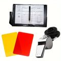 Football Referee and Coach Full Set - with Lanyard Stainless Steel Whistle, Durable PVC Red and Yellow Card Suit. 