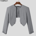 INCERUN Men Blazer Solid Color Open Stitch Long Sleeve Irregular Thin Suits Men 2024 Streetwear Fashion Casual Crop Coats S-5XL. 