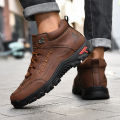 Men's High-Top Round-Toe Fashion Boots Lace-Up Outdoor Hiking Shoes Spring/Fall Thick-Sole Casual Oversized Men's Shoes. 