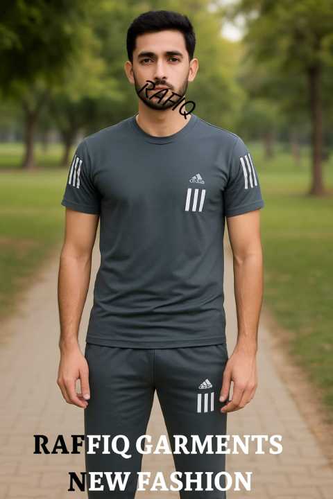GREY STRIPE WITH LUXURY DESIGN STRONG REFLECTIVE PRINTED SUMMER TRACKSUITS FOR MENS  TRENDY PRINTED FOR BOYS AND GIRLS IN CHMKILI CLOTH