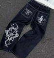 Y2K Jeans Mens Hip Hop Retro Skull Embroidery Washed Baggy Denim Pants New Straight Casual Loose Wide Leg Trouser Streetwear. 