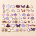 10pcs Mixed Cute Enamel Purple Charms Daisy Flower Heart Butterfly Animal Pendant for Earring Necklace Diy Jewelry Accessory.