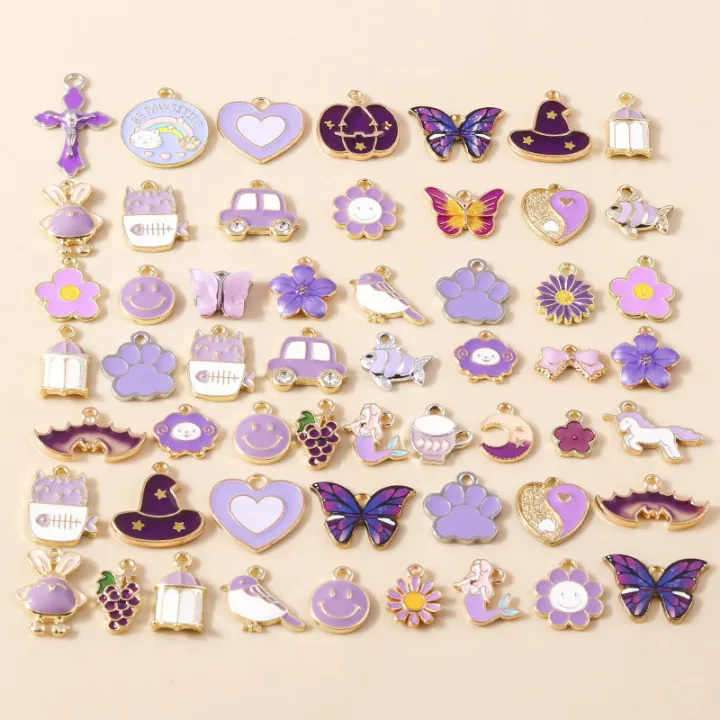 10pcs%20Mixed%20Cute%20Enamel%20Purple%20Charms%20Daisy%20Flower%20Heart%20Butterfly%20Animal%20Pendant%20for%20Earring%20Necklace%20Diy%20Jewelry%20Accessory%20-%20Image%206