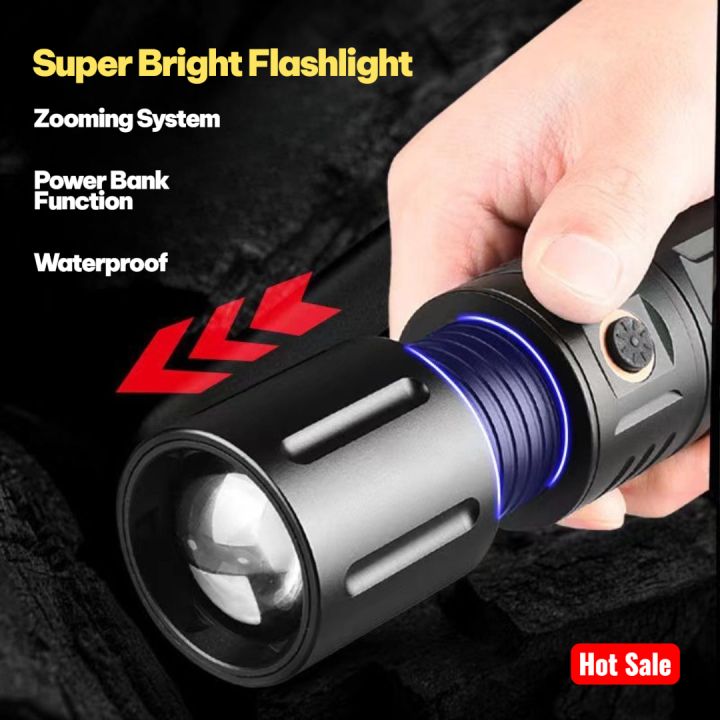T40 High Lumen LED Flashlight | 20000mAh | 420g Lightweight | Zoom Torch | Power Bank | 3 Modes + SOS