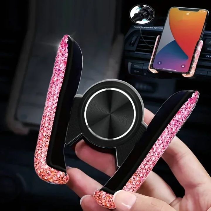 Crystal Car Phone Holder Car Air Vent Mount Clip Mobile Phone Holder Woman Diamond Auto Phone Bracket Interior Accessories Amagi