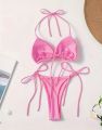 Korean Shine Pink Triangle Bikini  Set. 