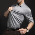 New elastic long sleeved shirt for men's fashion, business, leisure, solid color  non ironing, professional men's white shirt. 