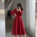 Long Puff Sleeve Solid Elegant Dress Women Clothing Wedding Guest New Year Women Fashion High Waist Slim Evening Party Dresses. 
