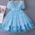Girls Summer Mesh Dress Children Tulle Tutu Gown Kids Birthday A-Line Long Dresses 2025 Children Print Bow Short-sleeve Clothing.