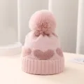 Fur Pompom Baby Hat Heart Printed Knitting Autumn Winter Newborn Infant Beanie Cap Toddler Warm Crochet Girls Boys Hats. 