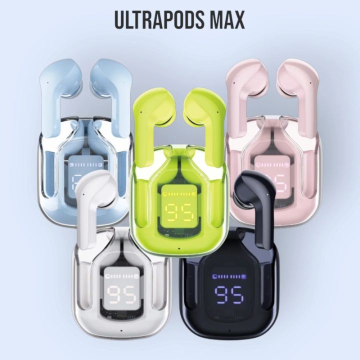 Ultrapods Max true Wireless Earbuds With Display Transparent Design, Bluetooth 5.3 Waterproof by dream space BD