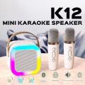 (Duel Mic) K12 Professional wireless microphone RGB Colorful Light Singing Karaoke Speaker Bluetooth-Compatible 5.3 Support 3.5mm Earphone Any One Colour.
