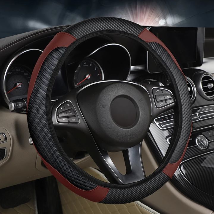 Car%20Steering%20Wheel%20Protector%20Made%20of%20Leather%20and%20Carbon%20Fiber%20PU%20Without%20Inner%20Ring%20Suitable%20for%2014.5-15%20Inches%20of%20Automotive%20-%20Image%202