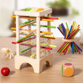 Wooden Stick Board Game Parent Child Interaction Montessori Wooden Toys, 4-sided Acrylic Cylinder Game, Stick Picking Game.