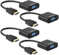4Pcs HDMI to VGA, Gold-Plated HDMI to VGA Adapter Converter (Male to Female) for Computer, Desktop, Laptop, PC, Monitor, Projector, HDTV.