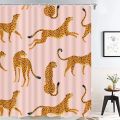leopard fabric shower curtain, tropical animal cheetah shower curtain for bathroom, pink with hook 180X180CM. 