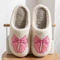 Fashion Cute Pretty Bow Women Slippers Indoor Winter Soft Sole Exquisite Warm Graceful Causal Dormitory Comfy Flat Cotton Shoes.
