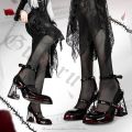 New 2024 Punk Gothic High Heels Pumps Women Rose Heeled Patent Leather Lolita Shoes Woman Y2K Ankle Straps Black Mary Jane Shoes.