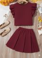 2pcs Girls Casual Ruffled Top And Skirt Set Dress. 