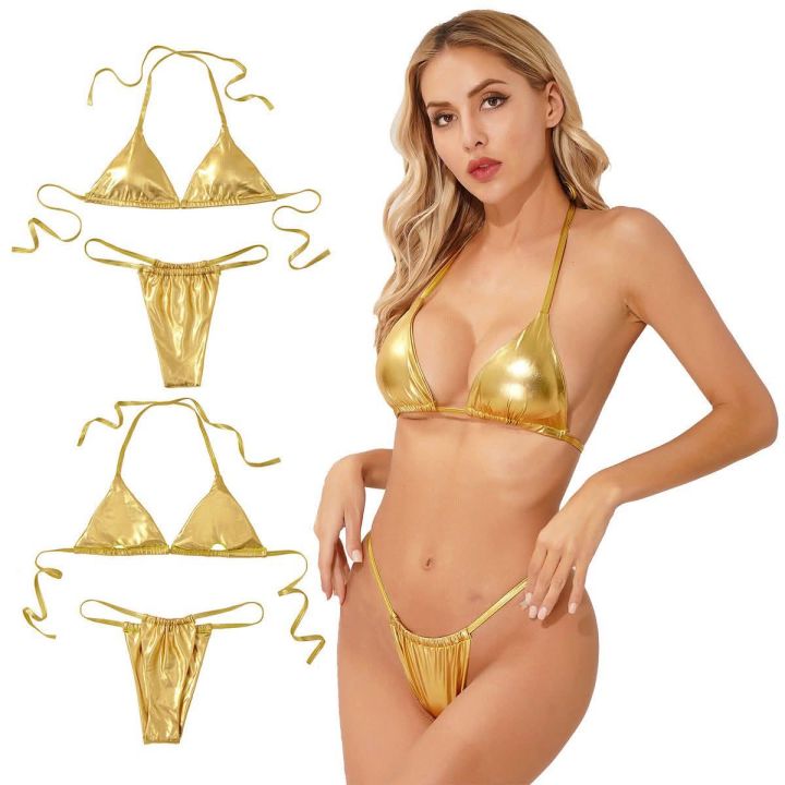 Womens%20Metallic%20Shiny%20Lacing%20Bikini%20Swimsuit%20Non-Padded%20Triangle%20Cup%20Bra%20Top%20with%20G-String%20Biquini%20Set%20-%20Golden%20-%20Image%203