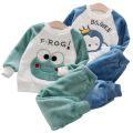 Boys Coral Fleece Pajama Sets Plus Velvet Thick Flannel Homewear Children Winter Warm Sleepwear Suit 2Pcs Girls Pantsuit. 