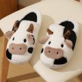 New winter neutral cartoon cow warm plush slippers for couples, indoor anti slip home slippers for men and women, home cotton sh. 
