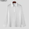 INCERUN Tops 2024 Korean Style New Men V-neck Texture Lapel Collar Shirts Fashionable Male Solid Color Long Sleeved Blouse S-5XL. 