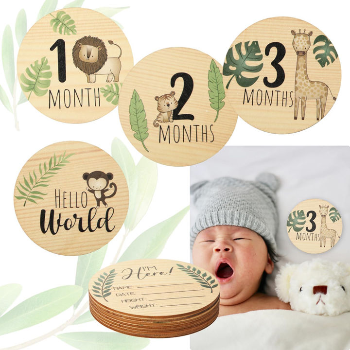 7PCS Newborn Photography Props Wooden Monthly Milestone Cards Baby Shower  for Boys and Girls Photography Accessories