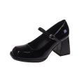 Ladies Summer Black New Small Leather Shoes Mary Janes Vintage Buckle Non-Slip Sandals Woman Medium Heels Casual Elegant Heels. 