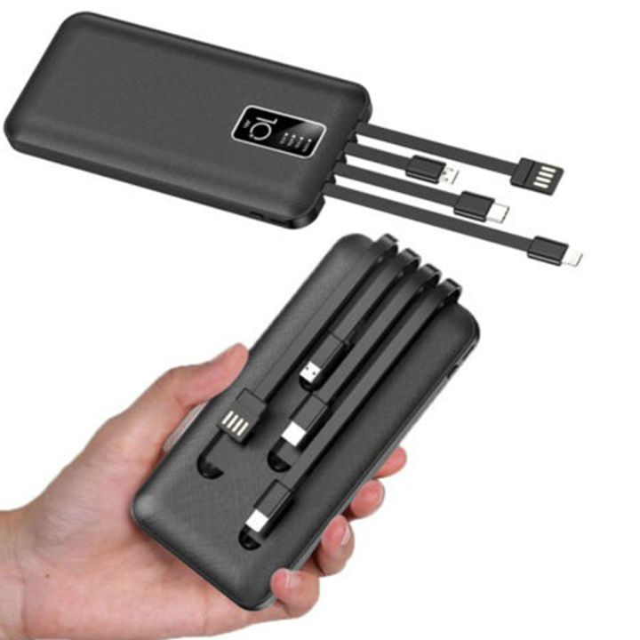 10000mAh Mini Power Bank with 4 in 1 Cable (Type B, Type C, Micro USB, Lightning) Fast Charging, LED Display, High Performance