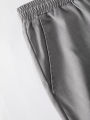 Men's 2 Piece Textured Outfits, Light Gray Stand Collar Shirt & Drawstring Pants Set.