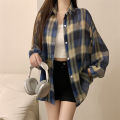 Oversized Long Sleeve Check Shirt Women Summer Lightweight Button Front Plaid Blouse Ladies Teengirl Preppy Daily Outfit Shirt. 