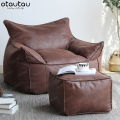 Luxury Single Lazy Sofa Cover Faux Suede Leather Bean Bag Sac Pouf Chair Envelope No Filler Beanbag Corner Seat Sectional Couch. 