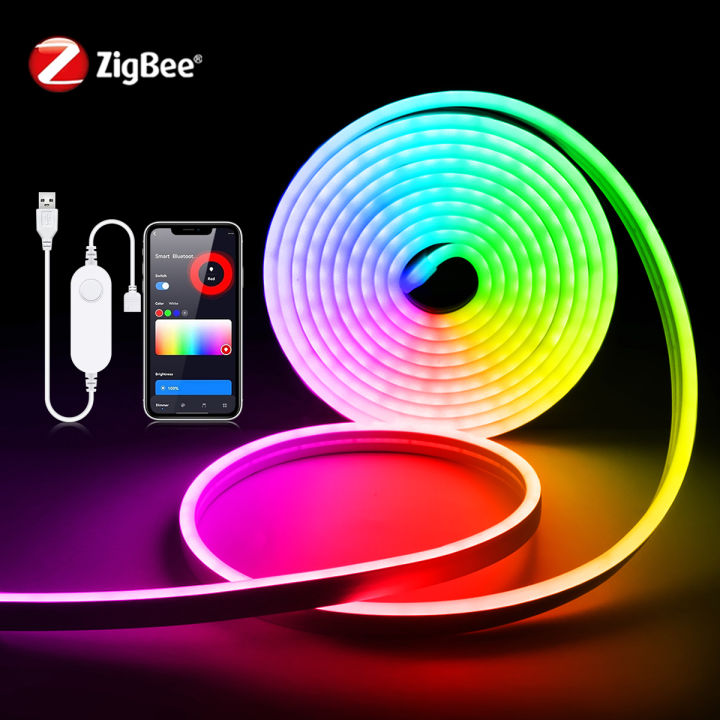 USB 5V Smart Tuya Zigbee 3.0 Neon LED Strip Light RGB/Warm White/White TV Gaming Room Ambinet Backlight Work with Alexa  lightify