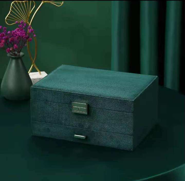New%203-layers%20Green%20Velvet%20Jewelry%20Organizer%20Large%20Capacity%20Ring%20Necklace%20Makeup%20Holder%20Cases%20%20Jewelry%20Box%20%20for%20Women%20with%20Lock%20-%20Image%203