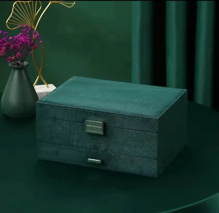 New%203-layers%20Green%20Velvet%20Jewelry%20Organizer%20Large%20Capacity%20Ring%20Necklace%20Makeup%20Holder%20Cases%20%20Jewelry%20Box%20%20for%20Women%20with%20Lock%20-%20Image%203